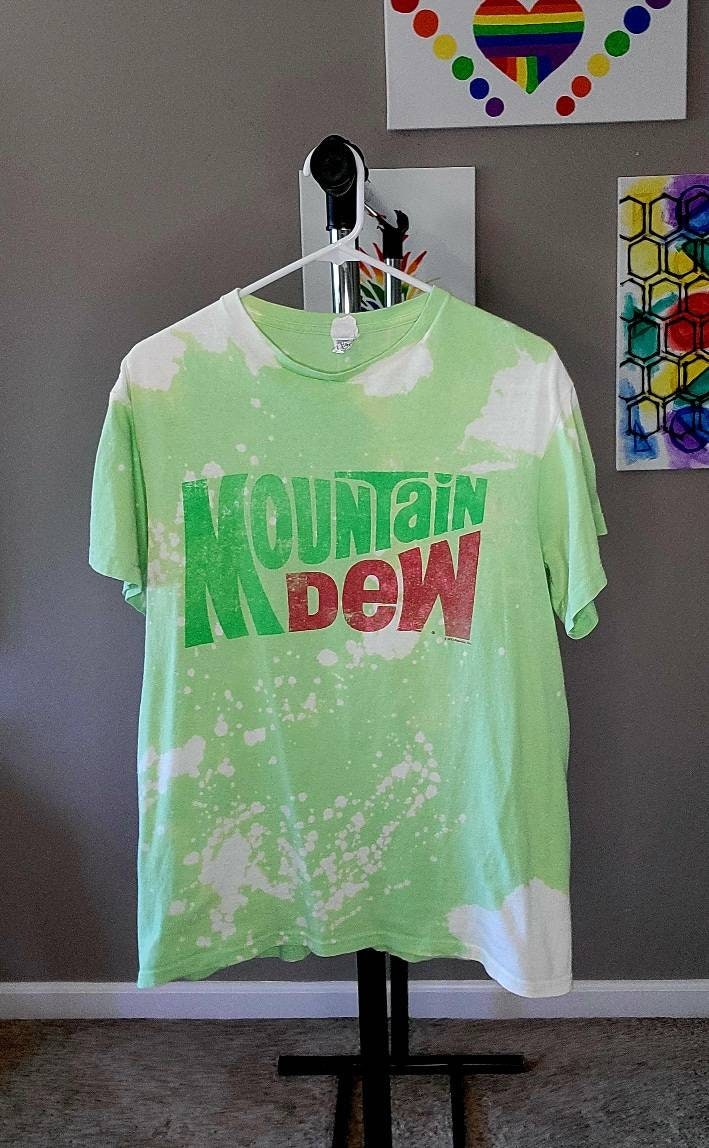 Mountain Dew Tshirt With Custom Bleach Medium